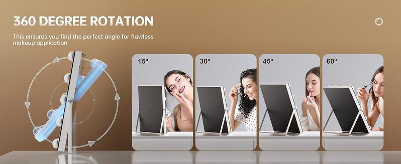 Hasipu Vanity Mirror with Lights, Hollywood Mirror, Makeup Mirror with Dimmable Bulbs, Smart Touch 3 Colors Dimmable, 360 Rotation, White