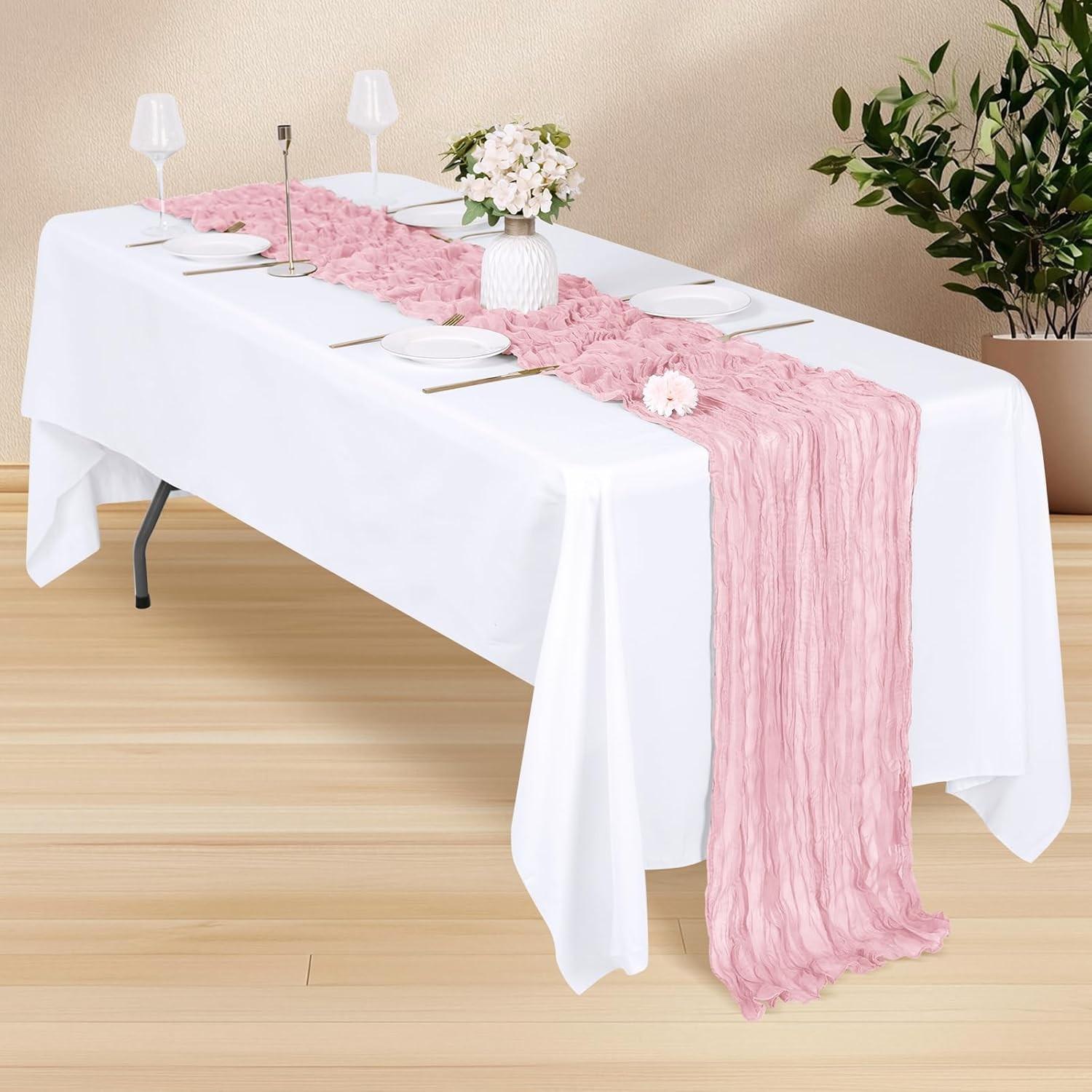 1/6/10pcs Light  Pink Table Runner Bohemian Country-Style Table Runner, Suitable for Weddings, Baby Baptism Parties and Holiday Decorations