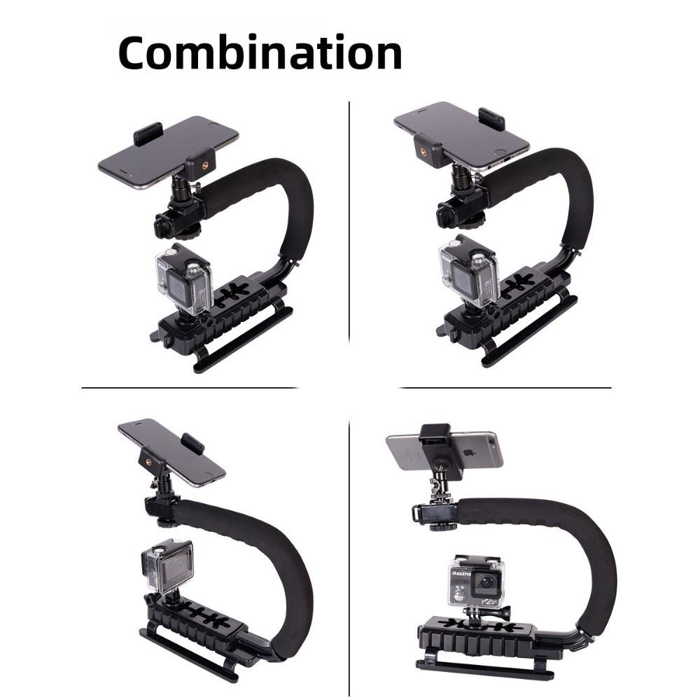 U/C Shape Portable Handheld DV Bracket Stabilizer Handle, Multifunction Adjustable Smart Phone Video Rig for Camera Action & Camcorder