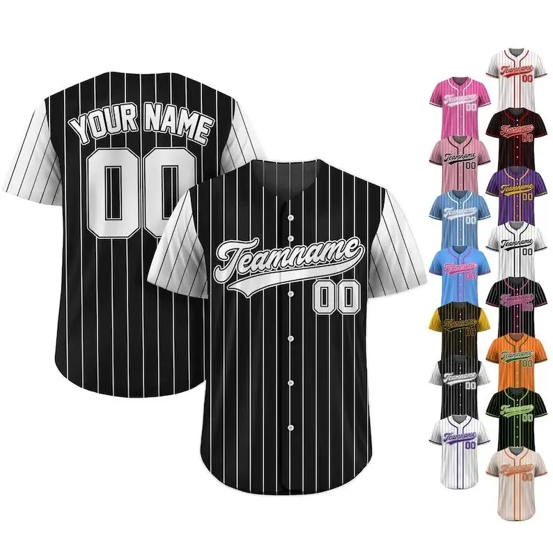Custom Team Name Number Baseball Jersey Pinstripe Custom Jersey for Men Women Youth Personalized Pinstripe Jersey Black White
