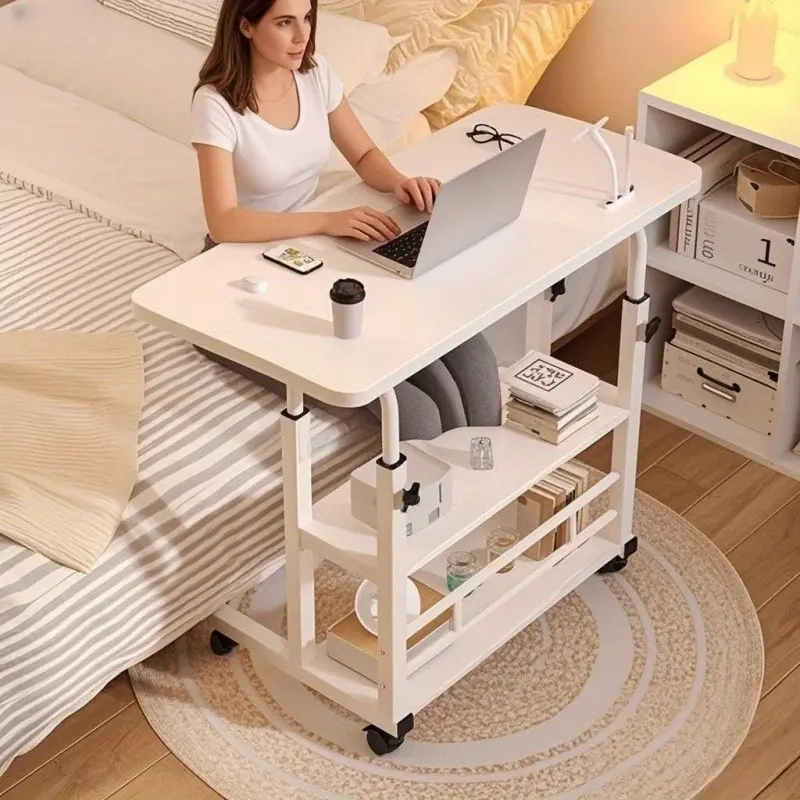 Multifunctional Folding Table With Wheels, Adjustable Height And Storage Shelf | Perfect For Bedroom, Living Room, Outdoor Office And Study Room, Made Of Iron, Color