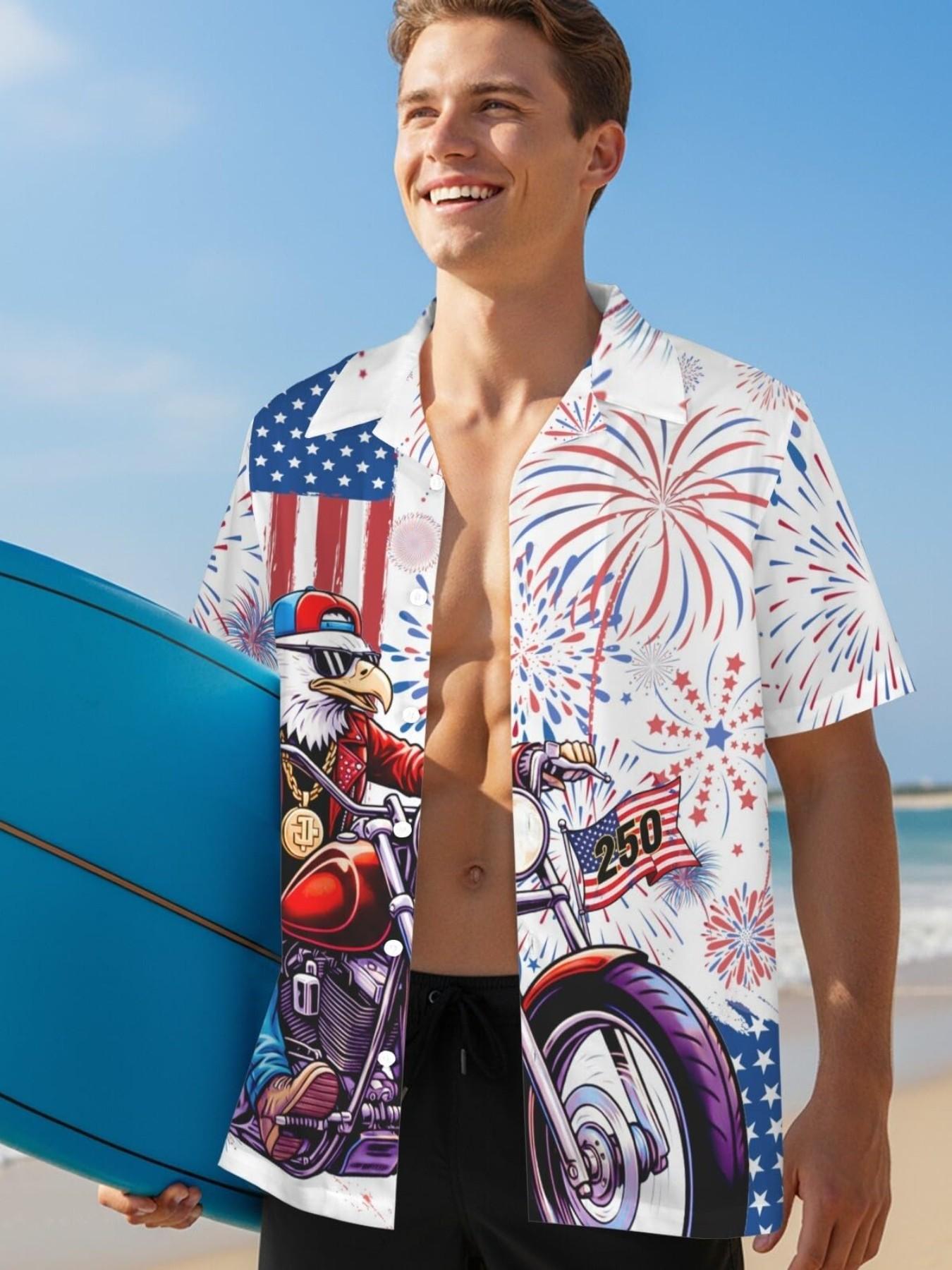 Vintage Hawaiian Shirt for Men, Retro Button Short Sleeve Blouse, Casual Slim-Fit Beachwear, Summer Vacation Style, Unisex Cuban Collar