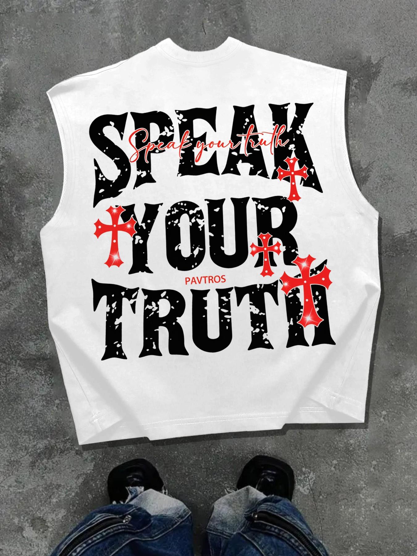 Unisex Sleeveless Tank Top, Graphic Letter Print + Rivet Design, Round ...