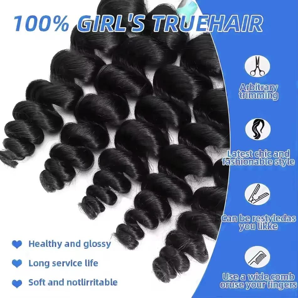 12A Natural Black Loose Deep Wave Bundles Human Hair 30Inch Brazilian Virgin Hair Extensions  Unprocessed Natural Hair Double Weft Bundles For Women