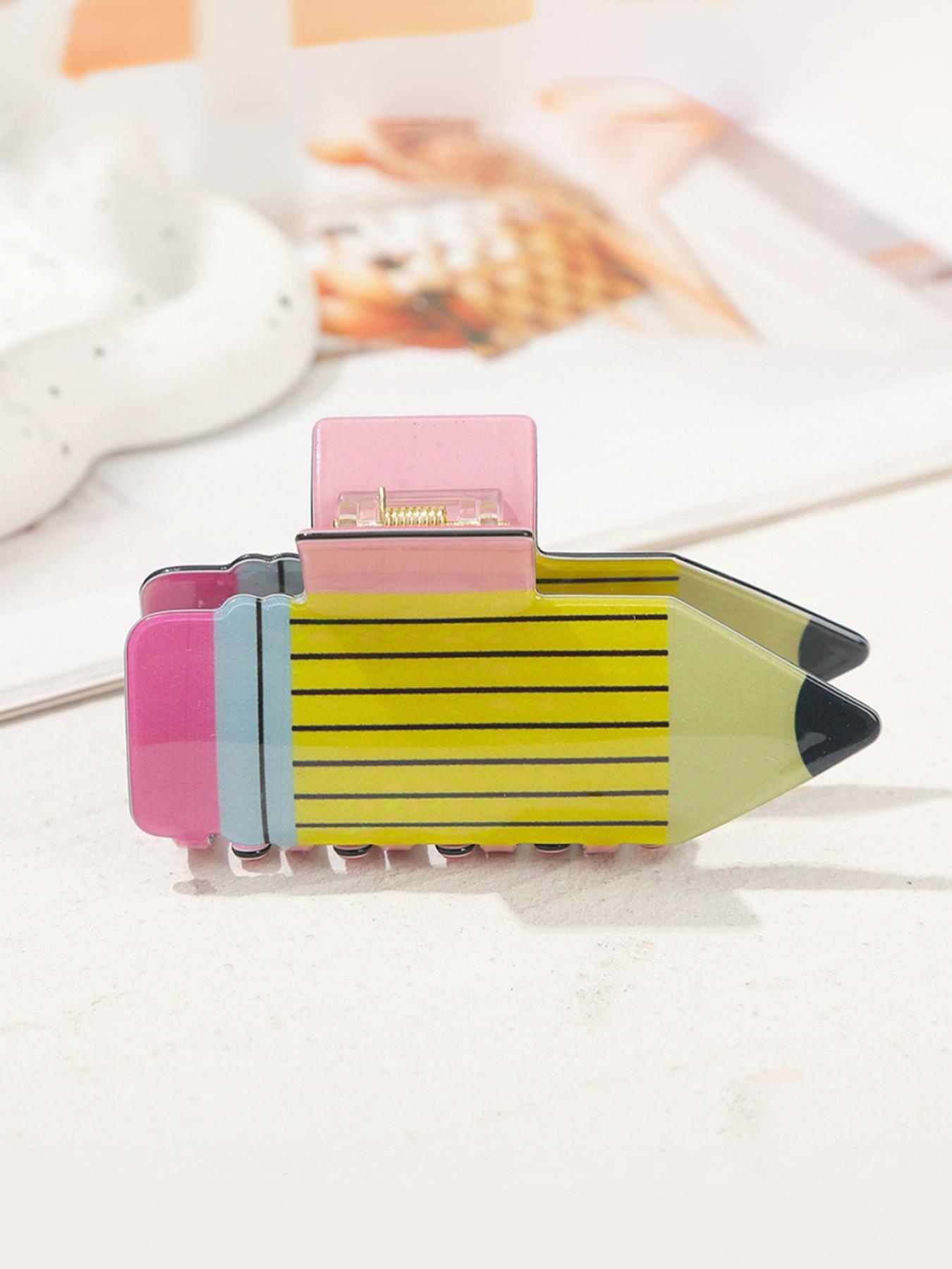 Cute Pencil & Book Design Hair Clip in Claw, 2 Counts Colorful Creative Stationery Themed Hair Claws, Hairpins, Fashion Hair Accessories for Women & Girls