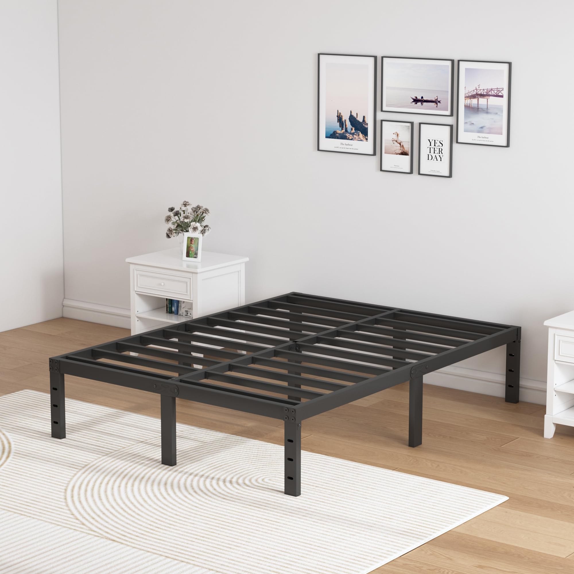 Edenza  Bed Frames, 14 16 18 Inch Heavy Duty Metal Platform Bed Frame  Size Support Up to 3500 lbs, No Box Spring Needed/No Shaking/Steel Slat Support/Noise Free/Easy Assembly Heavy Duty Twin Full Queen King Metal Bed Frame affordable  bed  frame