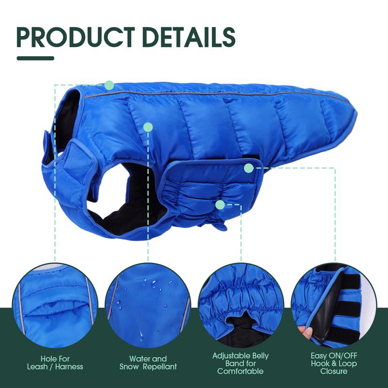 Kuoser Dog Puffer Jacket Warm Dog Coat for Dogs, Windproof Reflective Pet Padded Vest Cold Weather Clothes Puppy Snowsuit with Hook & Loop Coats, Easy On/Off