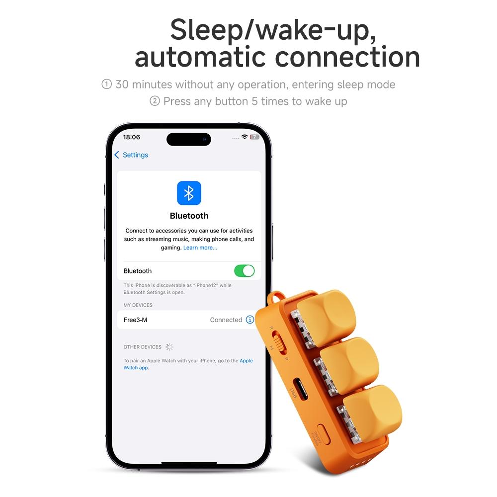 Free3 Bluetooth Page Turner, 3-Mode Control for E-Readers, Phones, Tablets and Computers, Kindle Page Turning, TikTok Scrolling, Camera Trigger, PPT/PDF Control, Hot-Swappable Switches
