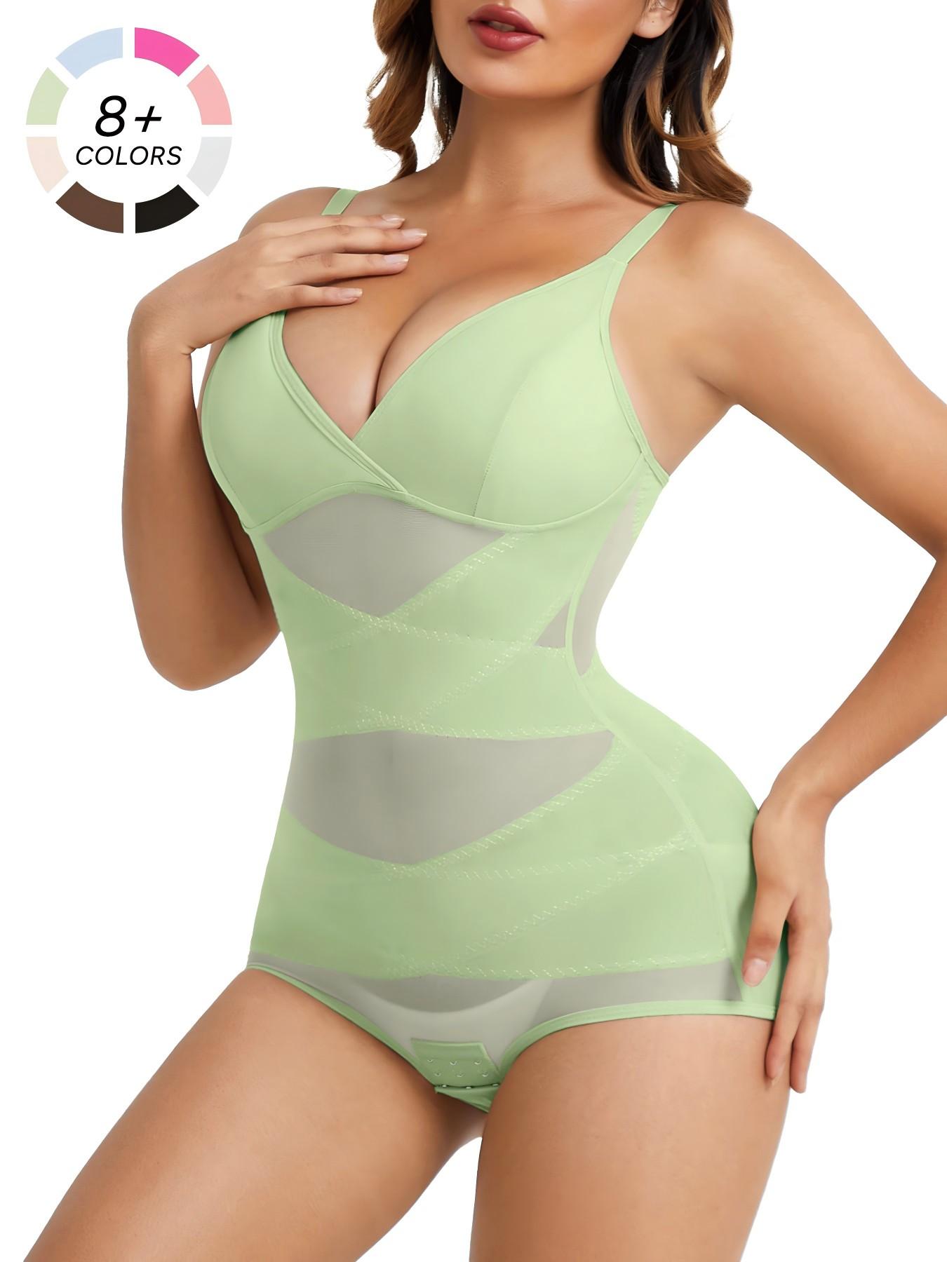 Women's Abdominal Control Shapewear Bodysuit Fit, High Elastic Breathable Mesh V-Neck Full Body Shaping Garment Elegance, Casual All Seasons Wear Underwear