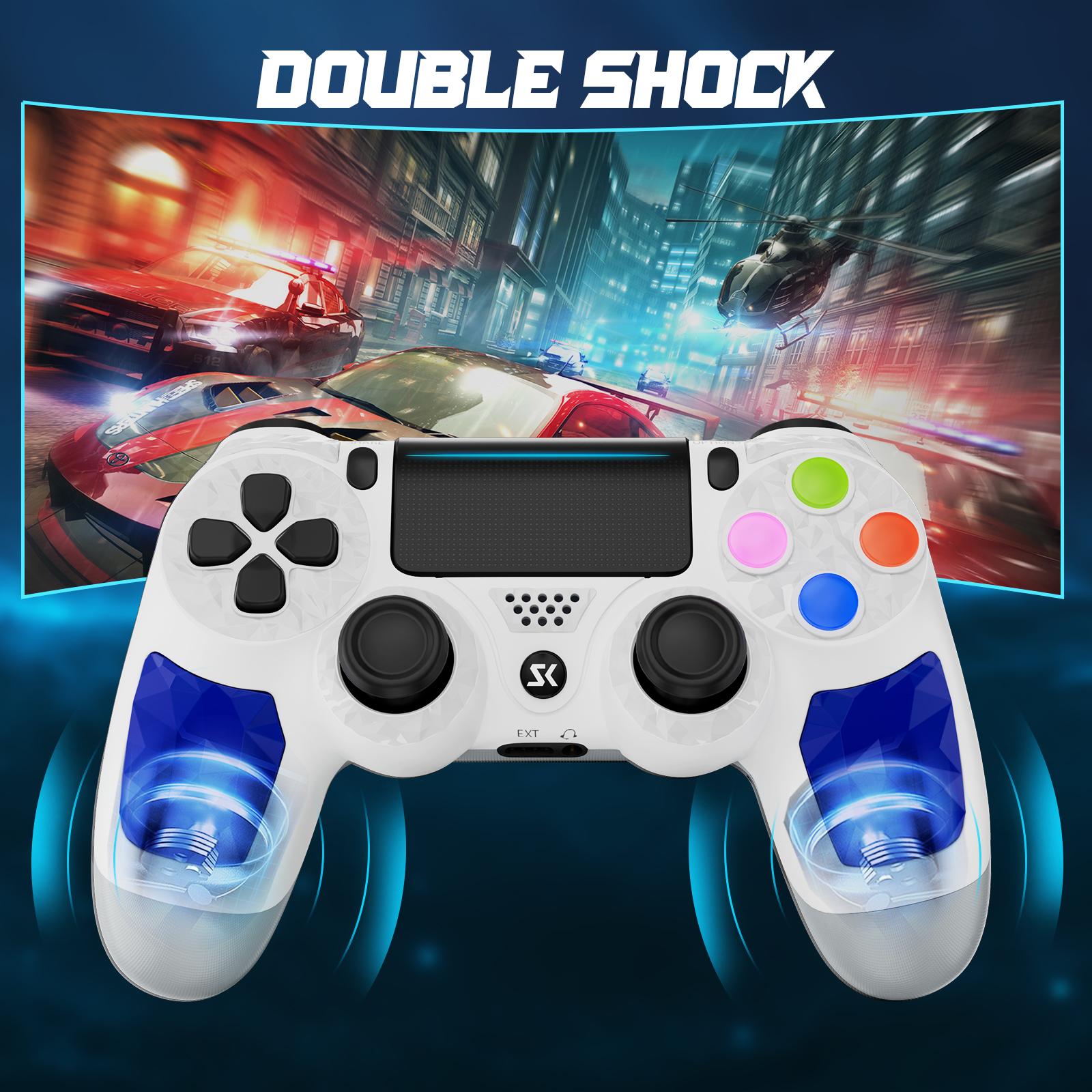 ISHAKO Wireless Game Controller For PS4/PS3/PC/Android/iOS, With Double Vibration, Six Axis Gyro, Touchpad, Built in speaker, Audio jack, PS4 games, gamepad, White PS413