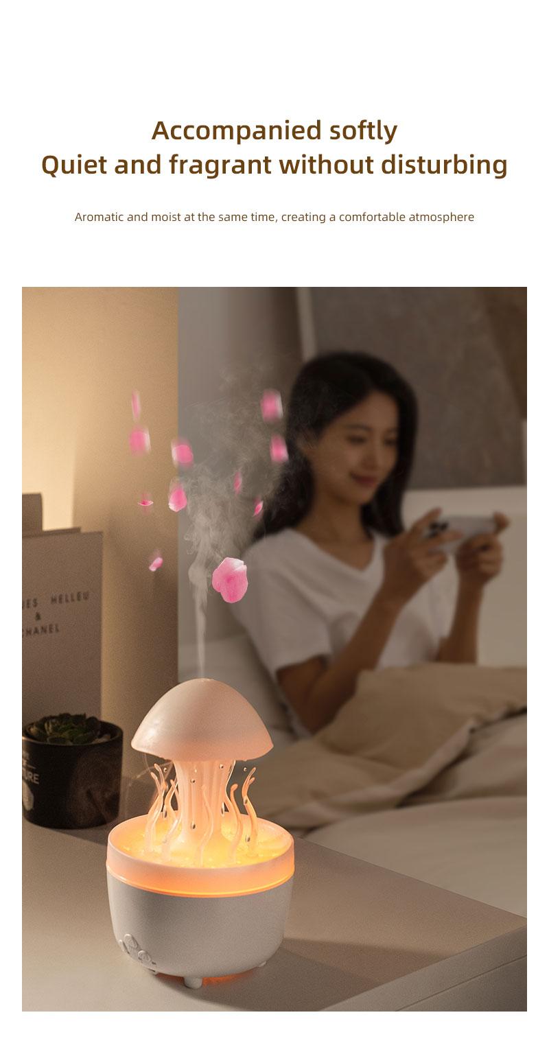 Rotating raindrop aromatherapy machine household colorful night light desktop mushroom water grass air humidifier with remote control diffuser