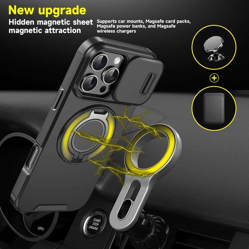 For iPhone 17 16 15 14 13 12 Pro Max with Camera Protector Case, 360 Rotated Ring Kickstand Holder Military Grade Shockproof Protective Cover