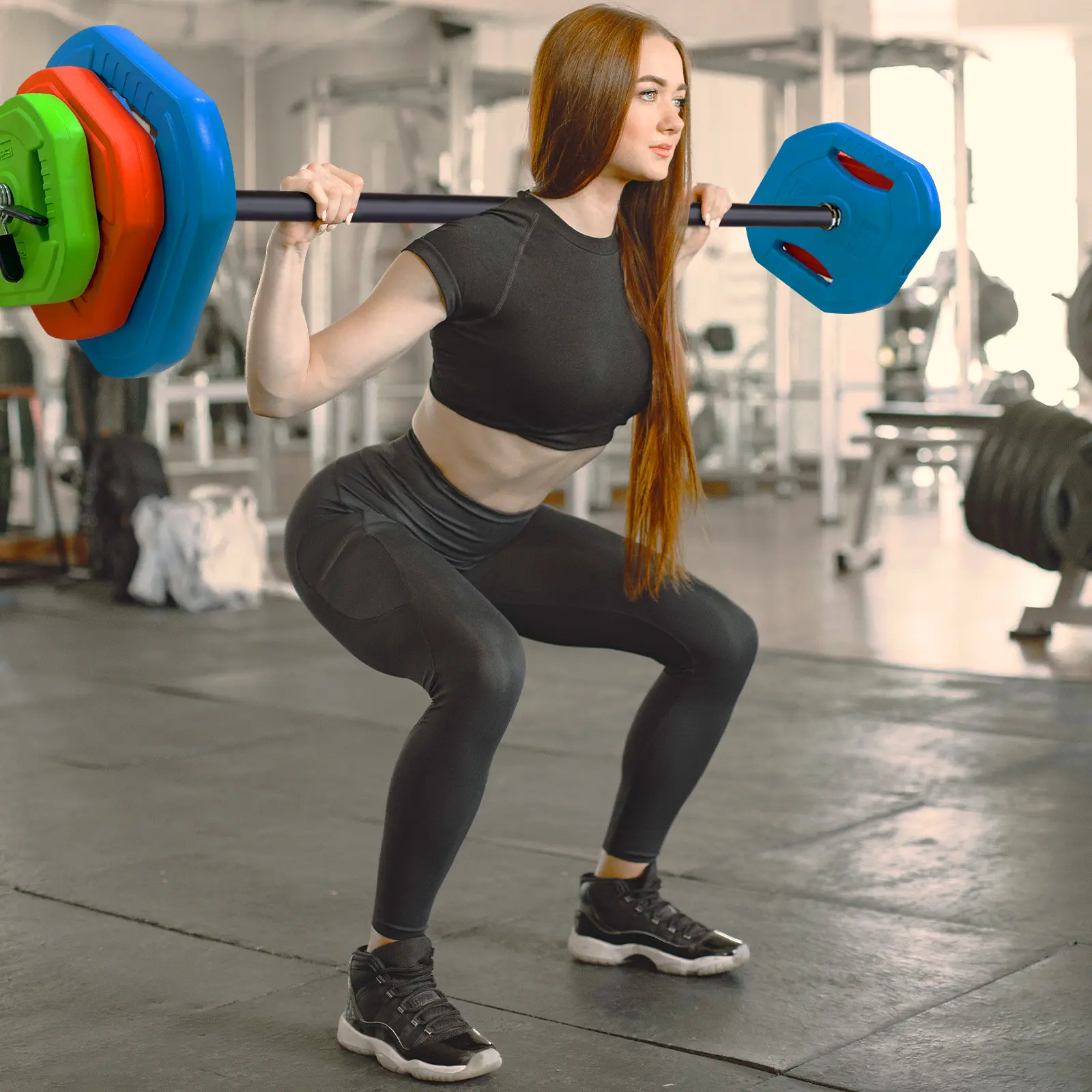 Adjustable 40LB Barbell Weight Set, 51 Inch Bar with PU Coated Round Weight Plates, Includes Cardio Pump, Multi-Color Free Weights for Home & Gym Full Body Strength Training