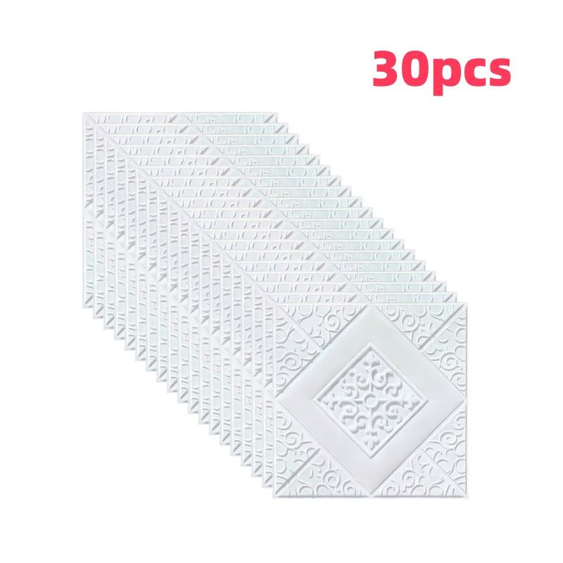30pcs  Embossed Self-Adhesive Ceiling Tiles - Waterproof Self-Adhesive Fancy Pattern Wall Stickers, Removable Damage-Free Peel and Stick Wallpaper, Suitable for Living Bedroom Kitchen Ceiling Decoration, 13.78 Inches X 13.78 Inches