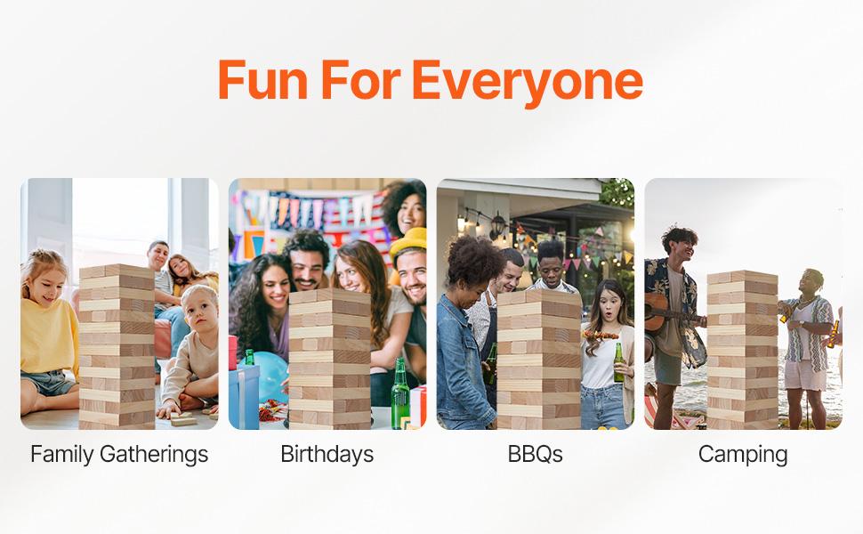 VEVOR Tumbling Timber Toy, 54 Blocks Large Tumble Tower Blocks Game, Pine Wood Tumbling Tower Game with Carry Bag and Scoreboard, Wooden Stacking Game, Tumble Tower Family Games for Indoor/Outdoor