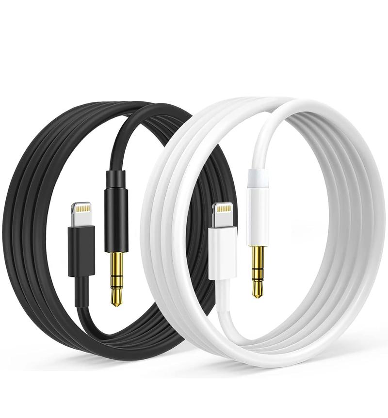 iPhone Multi-application Aux Cord for Car 2 Pack Lightning to 3.5mm AUX Audio Home Stereo Headphone Jack Adapter Compatible with iPhone 14 13 12 11 Pro Max XS XR X 3.3ft Durable Headset Accessories - Black