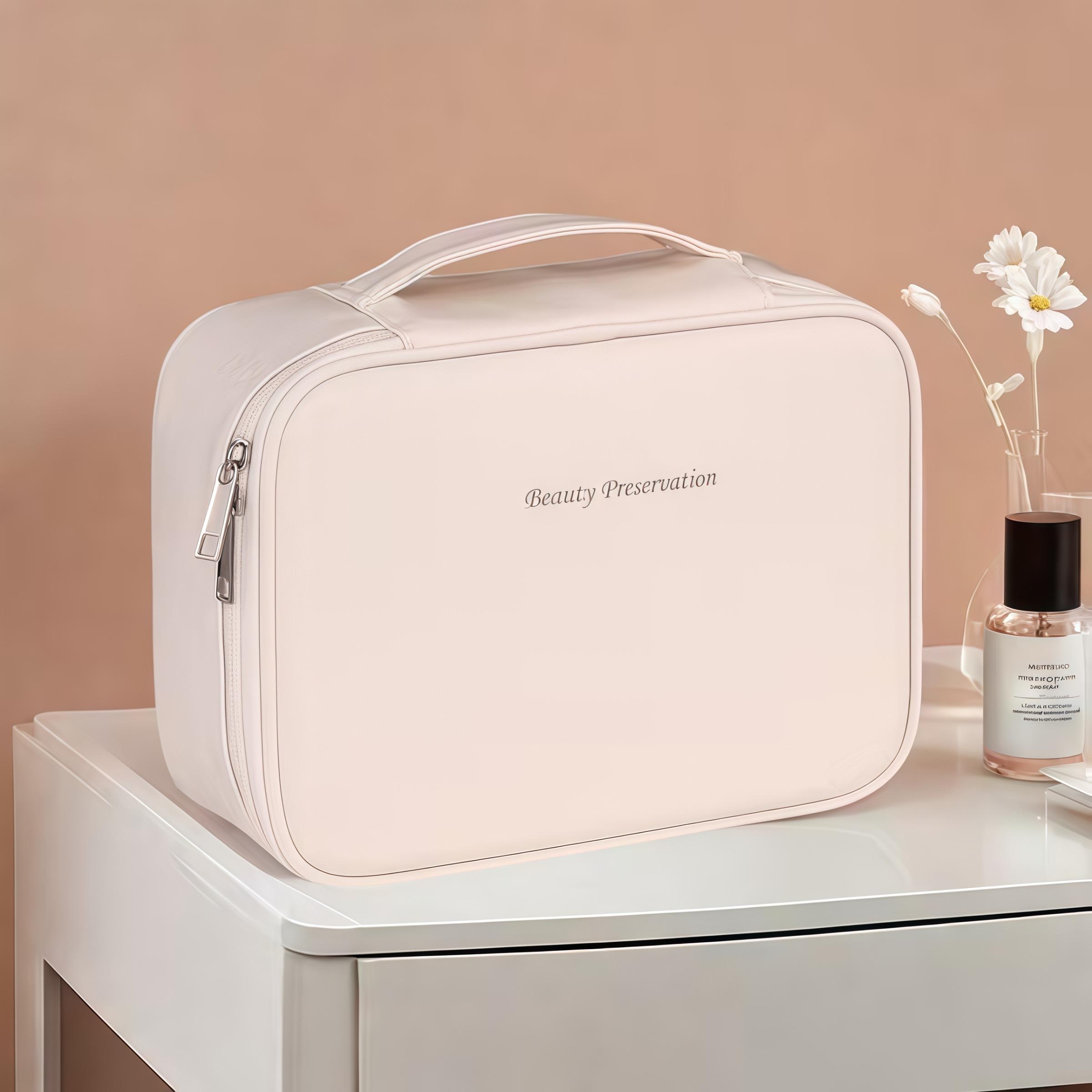Large Capacity Multi-Layer Makeup Organizer Box, Elegant Design with Removable Brush Holder, Adjustable Compartments for Cosmetics Storage, Cover, Desktop Storage Organizer