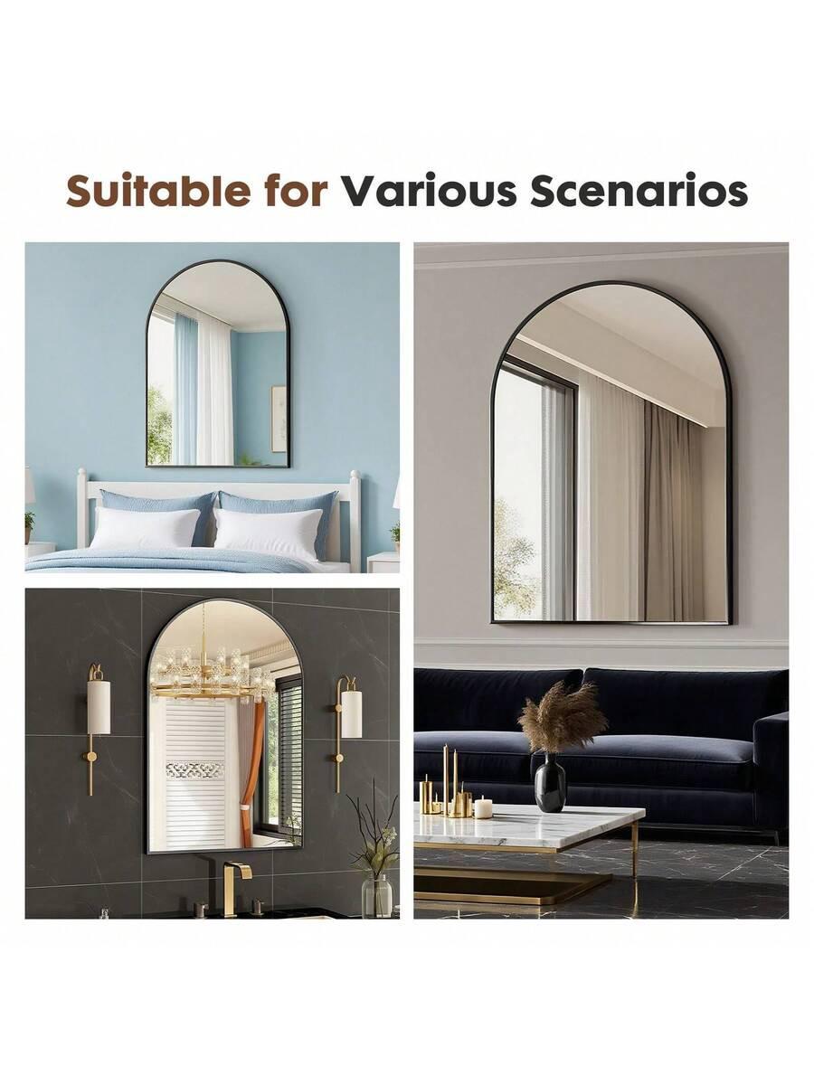Arched Wall Mirror 30x20 Inch - Rust-Proof Metal Frame, Anti-Fog & Shatterproof For Bathroom Vanity, Bedroom, Entryway(Modern Luxury Gold/Black)