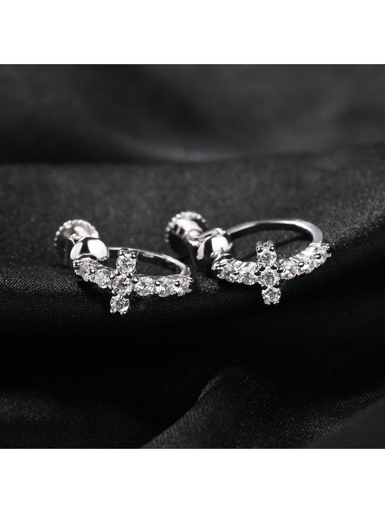 Classic hip-hop minimalist men's earrings, unique black spiral clasp cross earrings, zirconia earrings