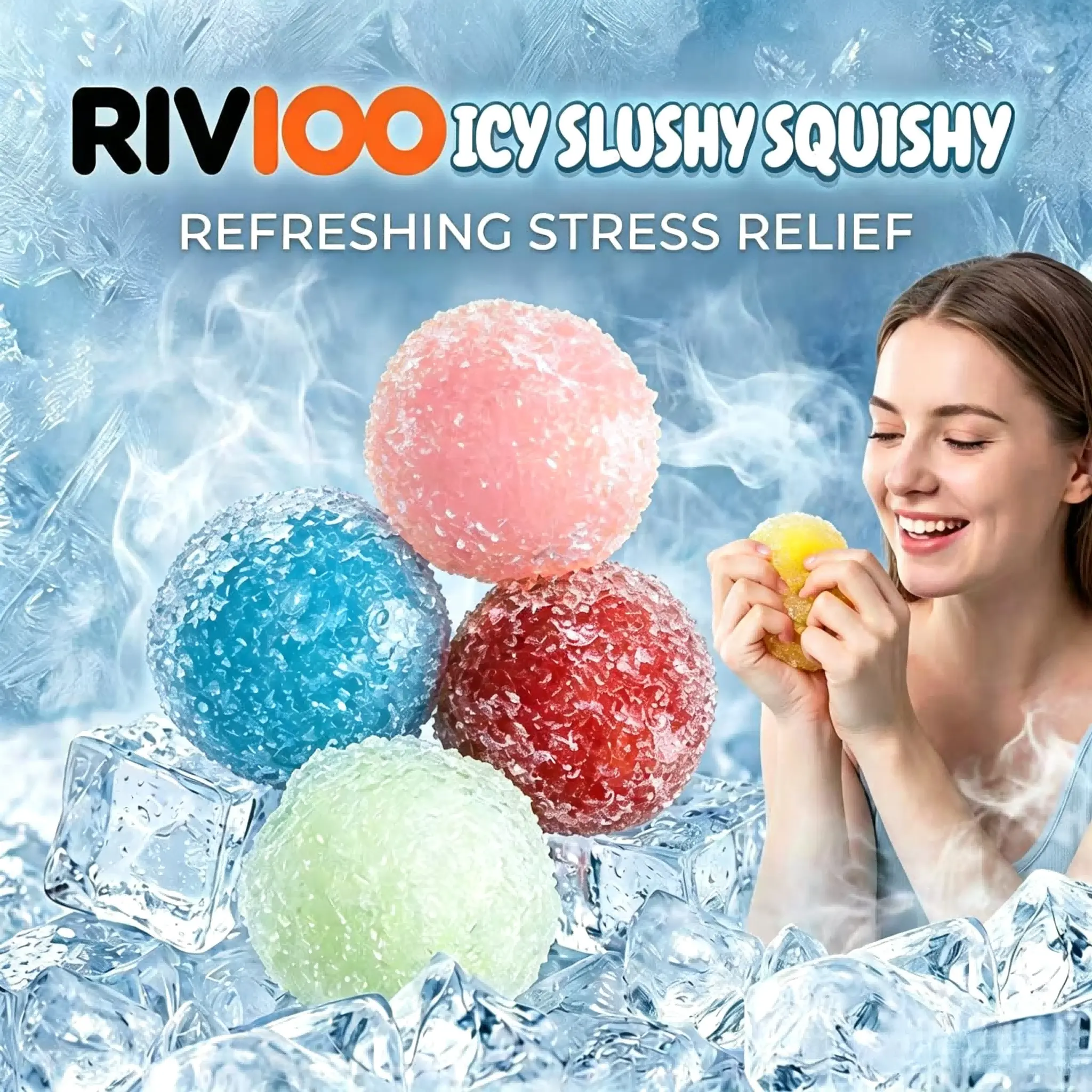 RIVIOO Crystal Ice Cube Squishy Stress Ball, Indoor Leisure Sensory Fidget Squeeze Toy for Desk & Daily Relax