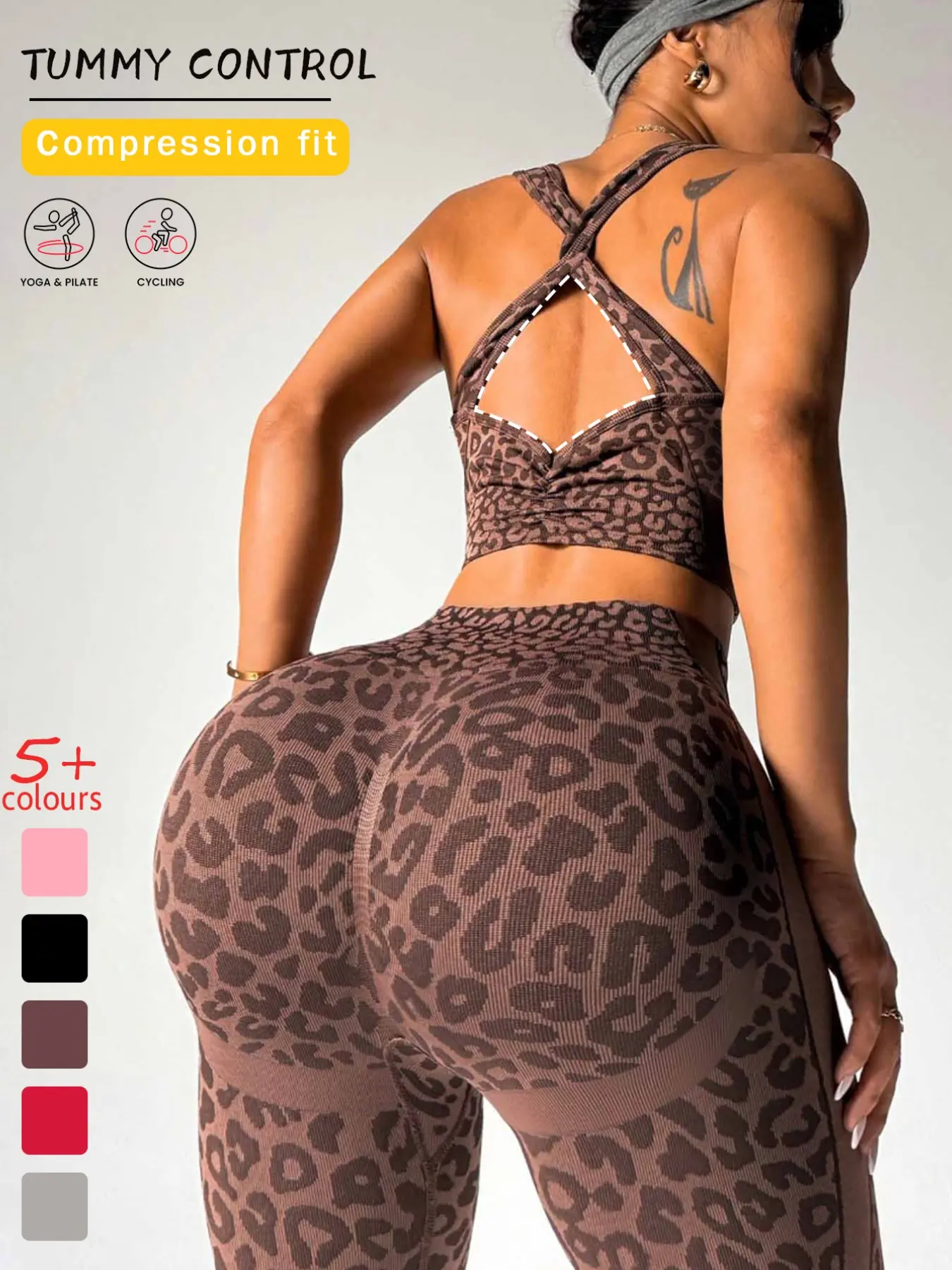 Seamless Sportswear Set, Leopard Print High Waist Pants, Tank Top with Pads, Yoga & Gym Wear, Outdoor Running, Casual Outerwear for Women
