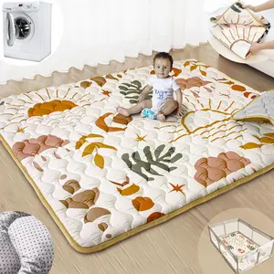 Boho Nature Padded Baby Play Mat for Floor, 71”x59” Upgraded Thick Tummy Time Option, Super Soft Anti-Slip Foldable Washable Crawling Mat for Babies & Toddlers, Ideal for Playpen, Tummy Time Mat, Padded Play Mat