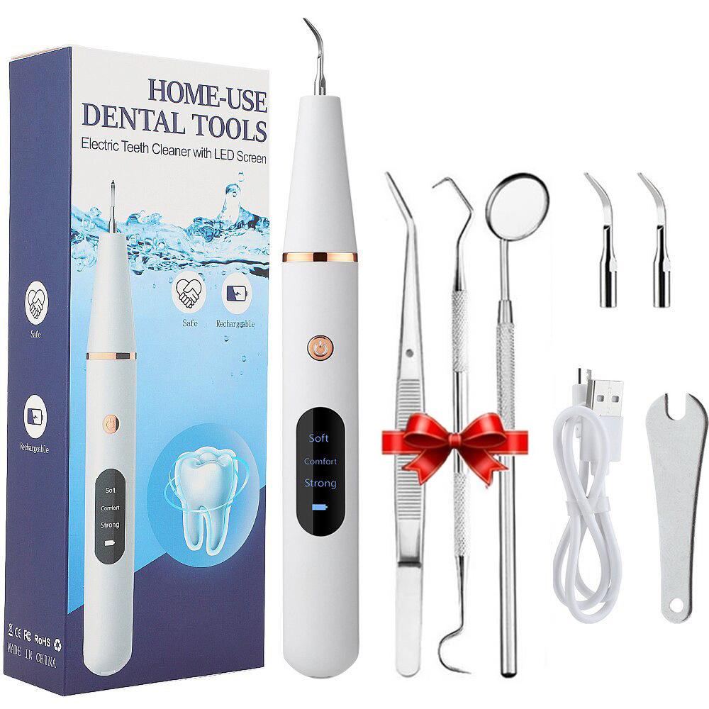 Portable Electric Tooth Cleaner, 1 Box Rechargeable Teeth Polisher with LED Light & Replacement Heads & Others Accessories, Oral Irrigator for Home & Travel