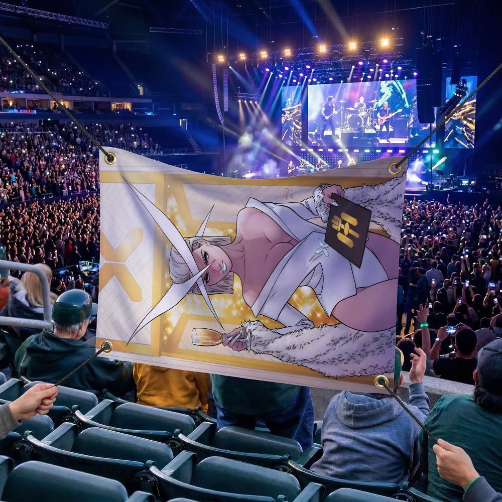 E-Emma Frost MOVIE Flags Multi Size Atmosphere Flag, Cheerleading Hand Pulled Banner, Portable Outdoor Event Flag & Wall Decor for Sports, Parties, Home and Room Decoration