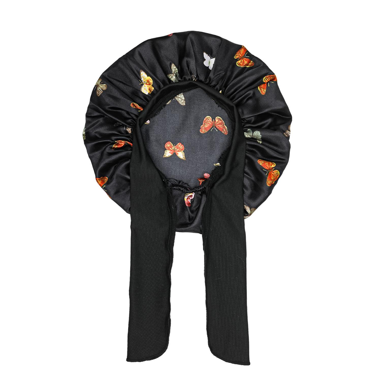 Kids Flower Printed Satin Sleep Bonnet with Wide Elastic Band & Ribbon, Soft Silk-like Sleeping Hair Cap for Boys Girls, Reusable Waterproof Shower Cap, Gentle Hair Protection Hat for Curly Natural Hair Care