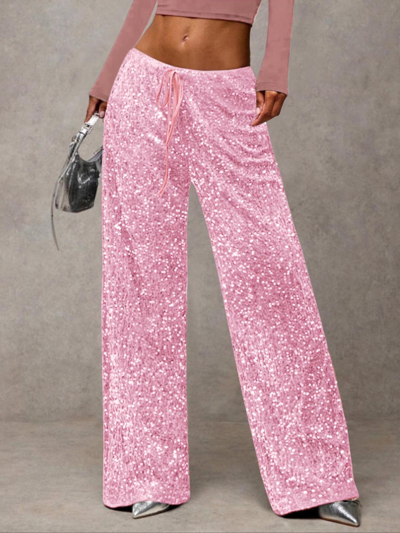 Women's Fashion Pants with Elastic Waistband, Bow Design, Sequins Detailing, Stylish Trousers for Casual Wear