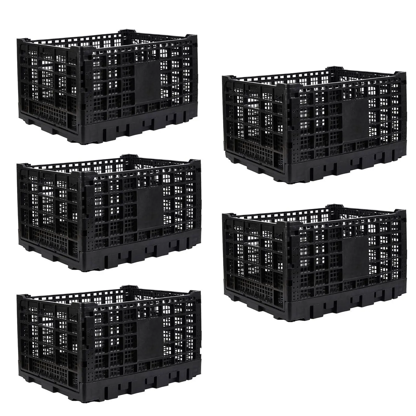 GARVEE Heavy Duty Collapsible Plastic Storage Box 5 Pcs, 70L Large Capacity Foldable Moving Container, Stackable Utility Storage Crates for Vehicle Trunk, Office, Garage and Warehouse, Black