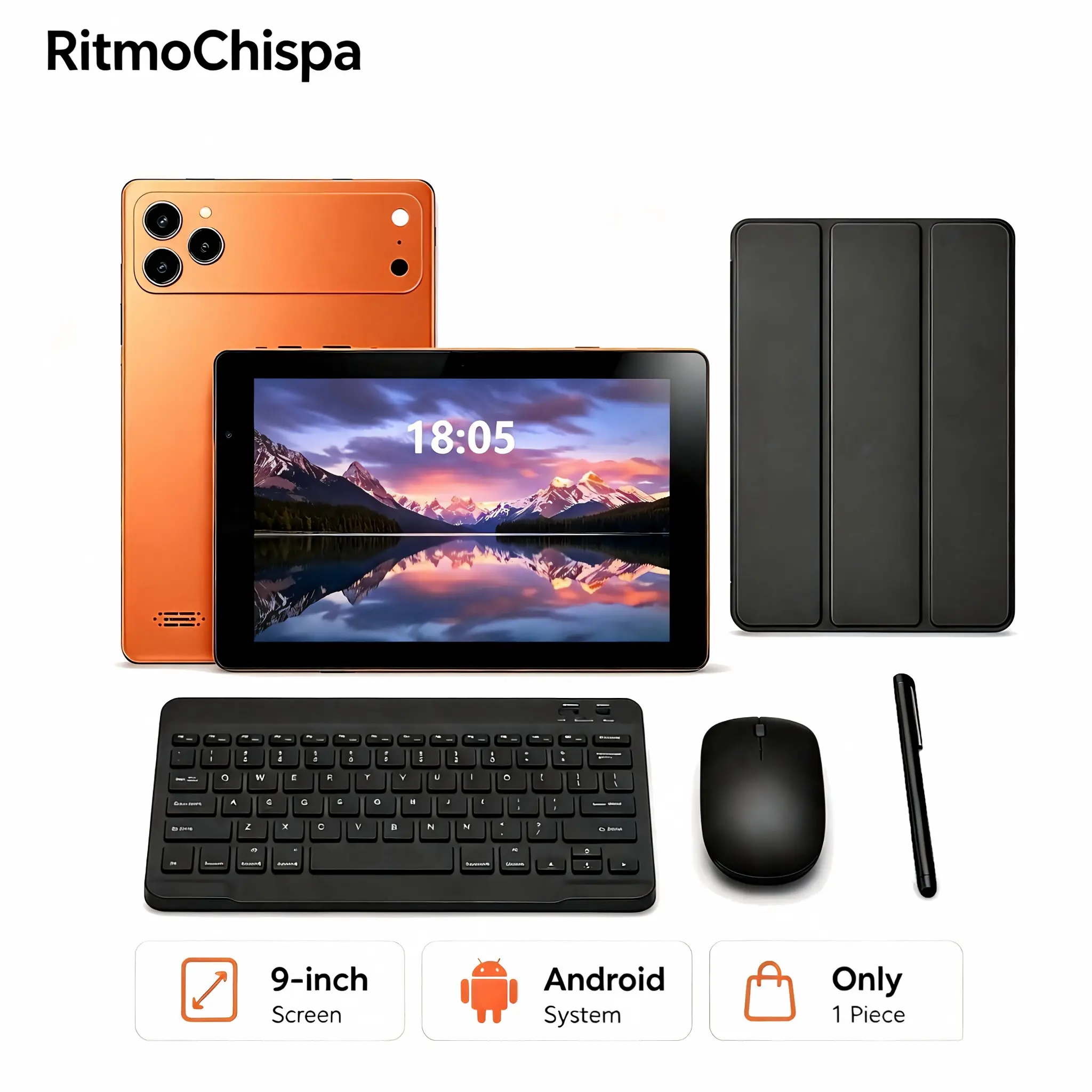 2-in-1 Android Tablet 9 Inch, 16GB Memory Tablet with Keyboard & Mouse, Support 4G SIM Card & 1TB TF Card, Dual Camera Touchscreen, Portable Laptop Tablet for Business Travelers and Students, USB