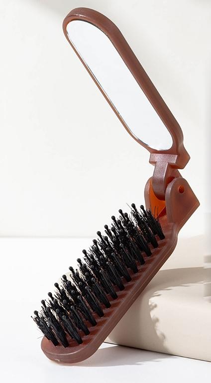 2-In-1 Folding Silver Color Mirror Comb, Portable Compact Hair Brush, Anti-Static Design, Foldable Comb Mirror, Travel Size, Unisex