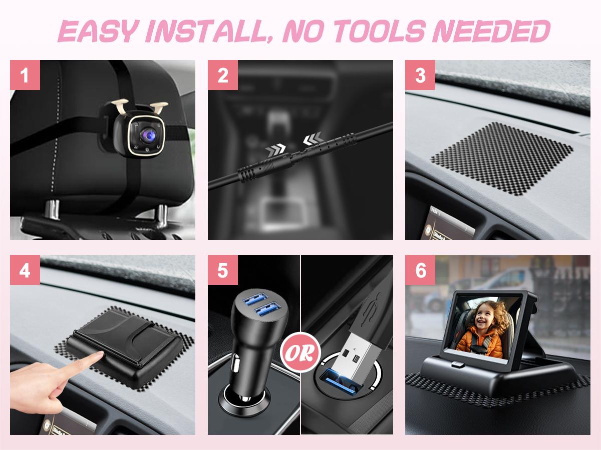 RVGoNow Baby Car Camera for Moms - USB Powered 4.3'' HD 1080P Monitor, Rear-Facing Seat Camera, Night Vision, 150° Wide-Angle, Easy Installation, Safe & Portable Baby Monitor for Car, Baby Mirror, New Moms Gift