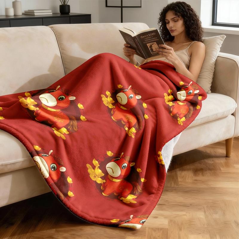 Cute Bitter Horse Theme Flannel Blanket, Large Size, Soft Lightweight Warm, Perfect for Bed Sofa Office Camping Travel Gift