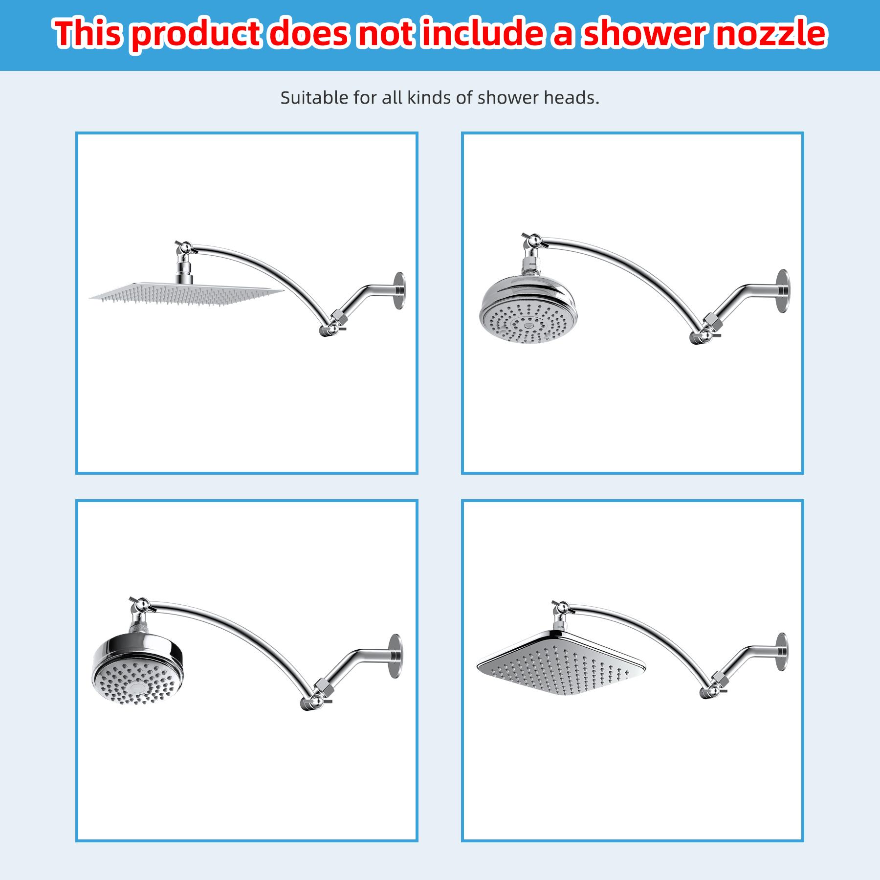 Hibbent All Metal 16'' Shower Head Extension Arm Solid Brass Flexible Height & Angle Adjustable Shower Arm Extender with Lock Joint, Universal Connection Stainless Steel Pipe Height Extending, Chrome