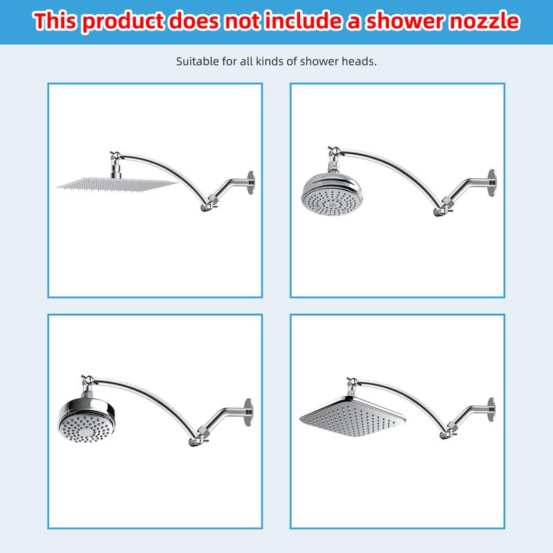 Hibbent All Metal 16'' Shower Head Extension Arm Solid Brass Flexible Height & Angle Adjustable Shower Arm Extender with Lock Joint, Universal Connection Stainless Steel Pipe Height Extending, Chrome