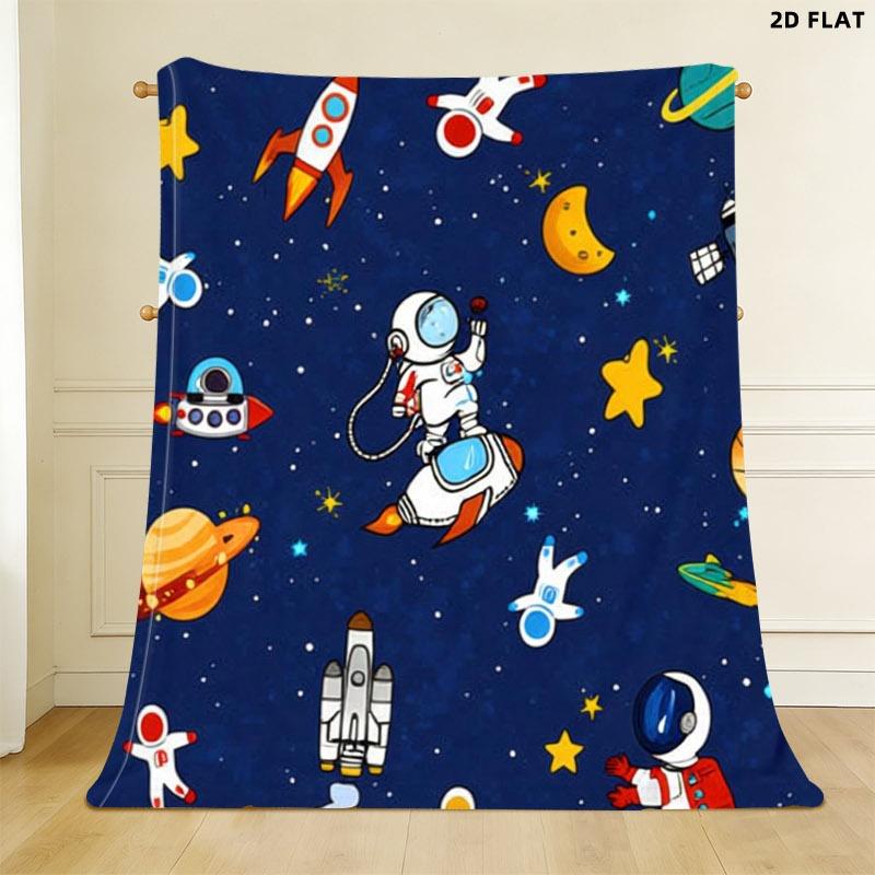 Space - themed Printed Throw Blanket, Single - sided Printed, Multiple Specifications Available, Soft Comfortable for Nap/Indoor Use, Whimsical Astronaut Rocket UFO Design, Ideal for Relaxing & Decorating