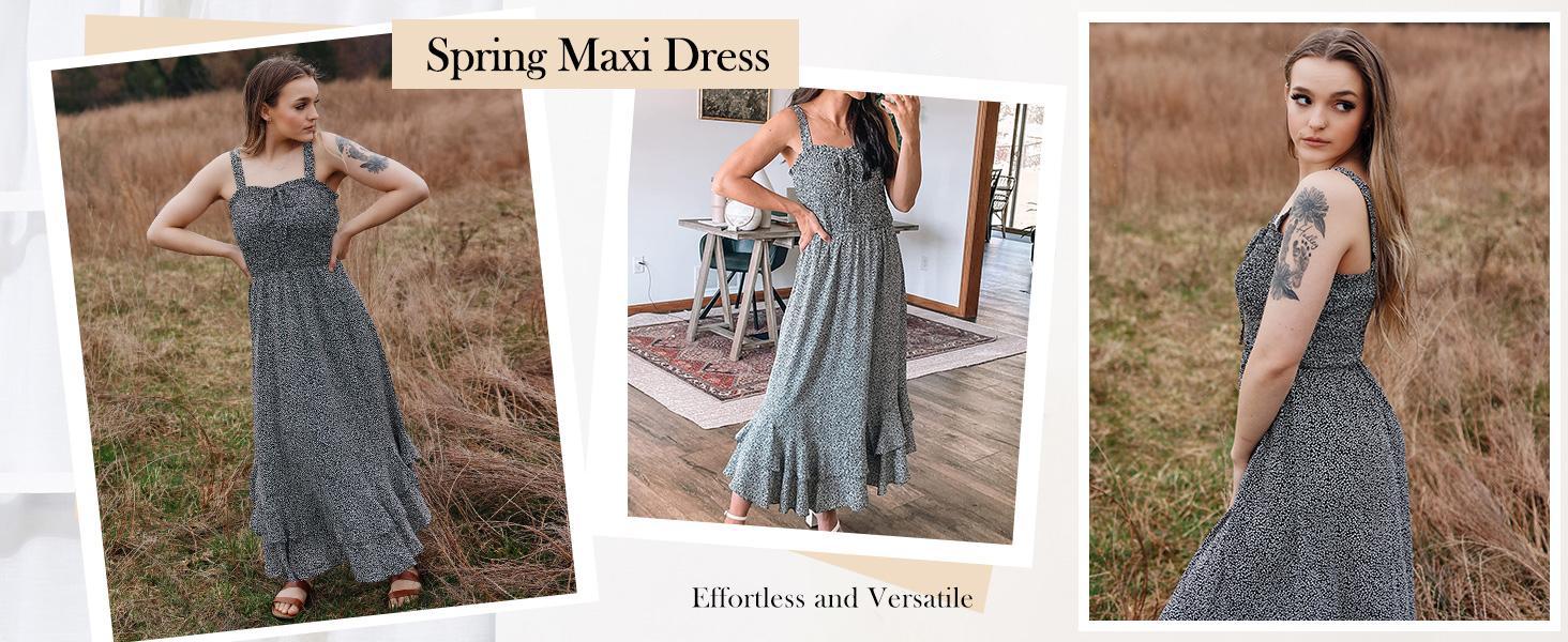 GRACE KARIN Women's 2025 Summer Floral Boho Dress Square Neck Strapped Swing A Line Sundress Beach Long Maxi Outfits