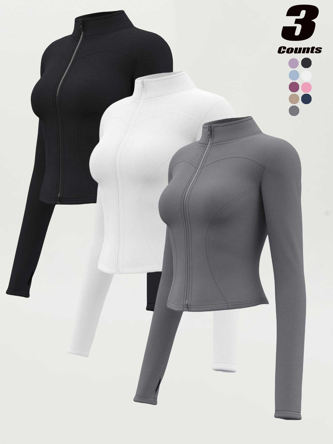 Women's High Elastic Stand Collar Thumbhole Fitted Gym Top, Breathable Thinning Yoga Jacket, Sports Jacket for All Seasons, Long Sleeve Fitness Wear S-Xxxl