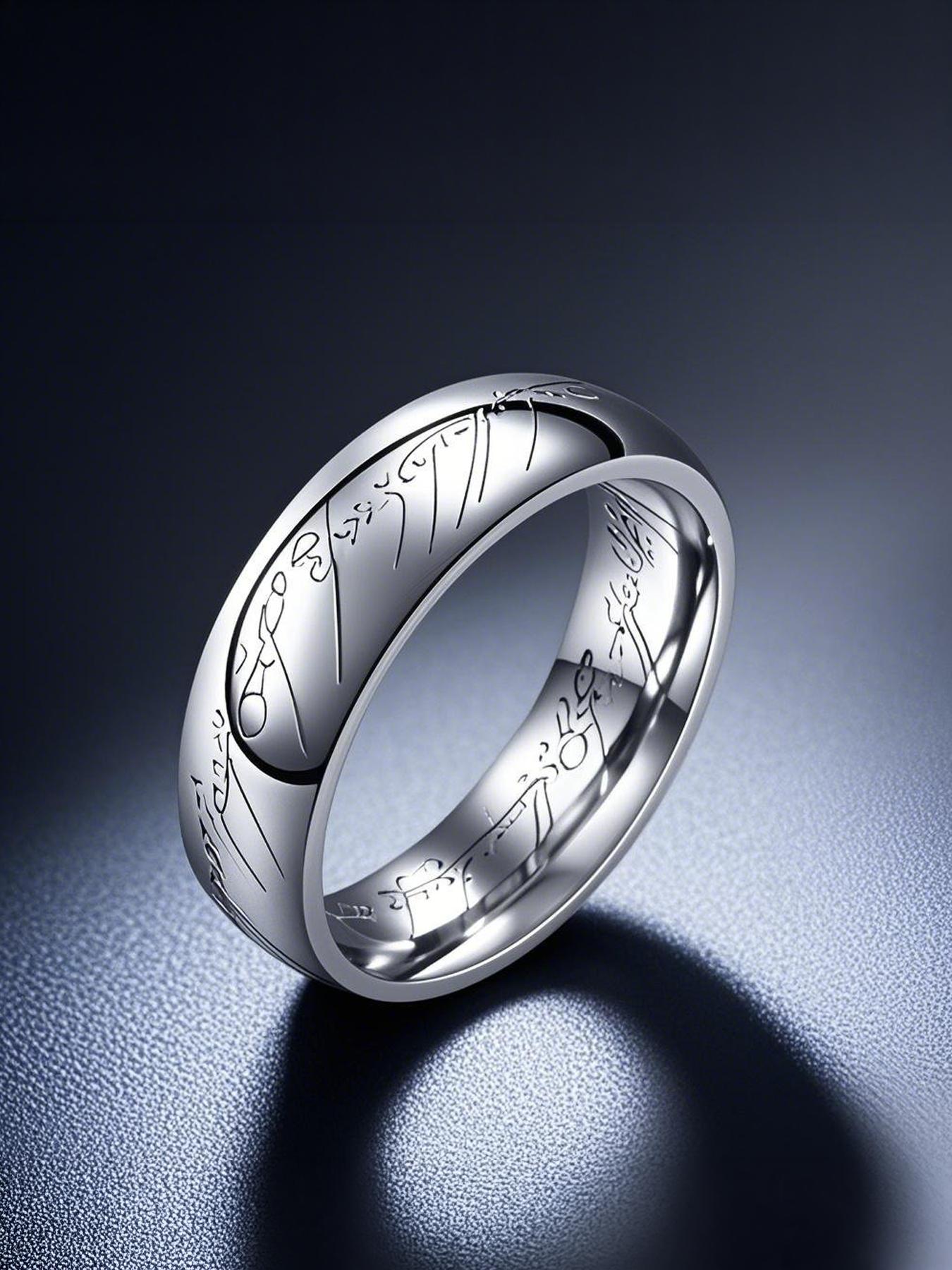 3-piece set of "The Lord of the Rings" themed, Instagram-style engraved rings, including men's and women's styles # Jewelry / Stainless Steel / Colorfast / Hypoallergenic / Couple / Festival / Party / Ideal Gift