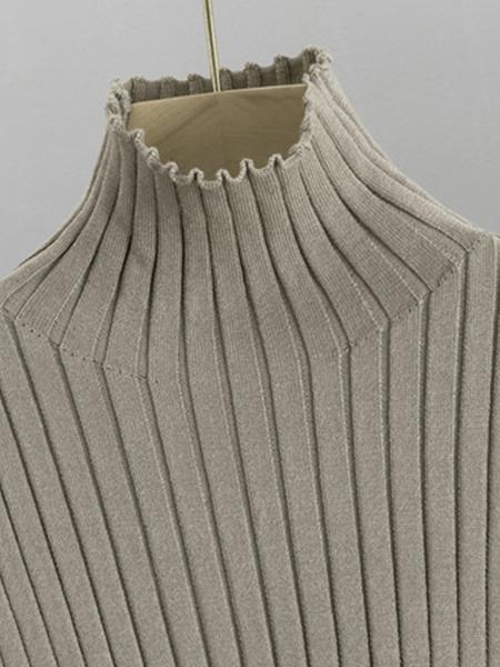 Trendy Knit Turtle Neck Tank & Wide Leg Trousers With Open-Front Long Cardigan Three-Piece Sets