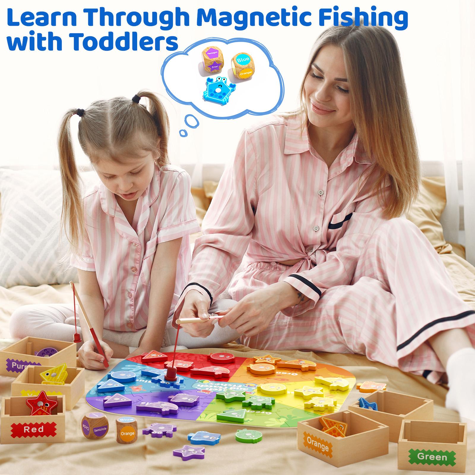 Edutree Color & Shape Sorter Educational Learning Toys with Wooden Box & Puzzle for Boys Girls 3-5, Montessori Toys for Toddlers 1-3, Magnetic Fishing Game for Kids 2-4,