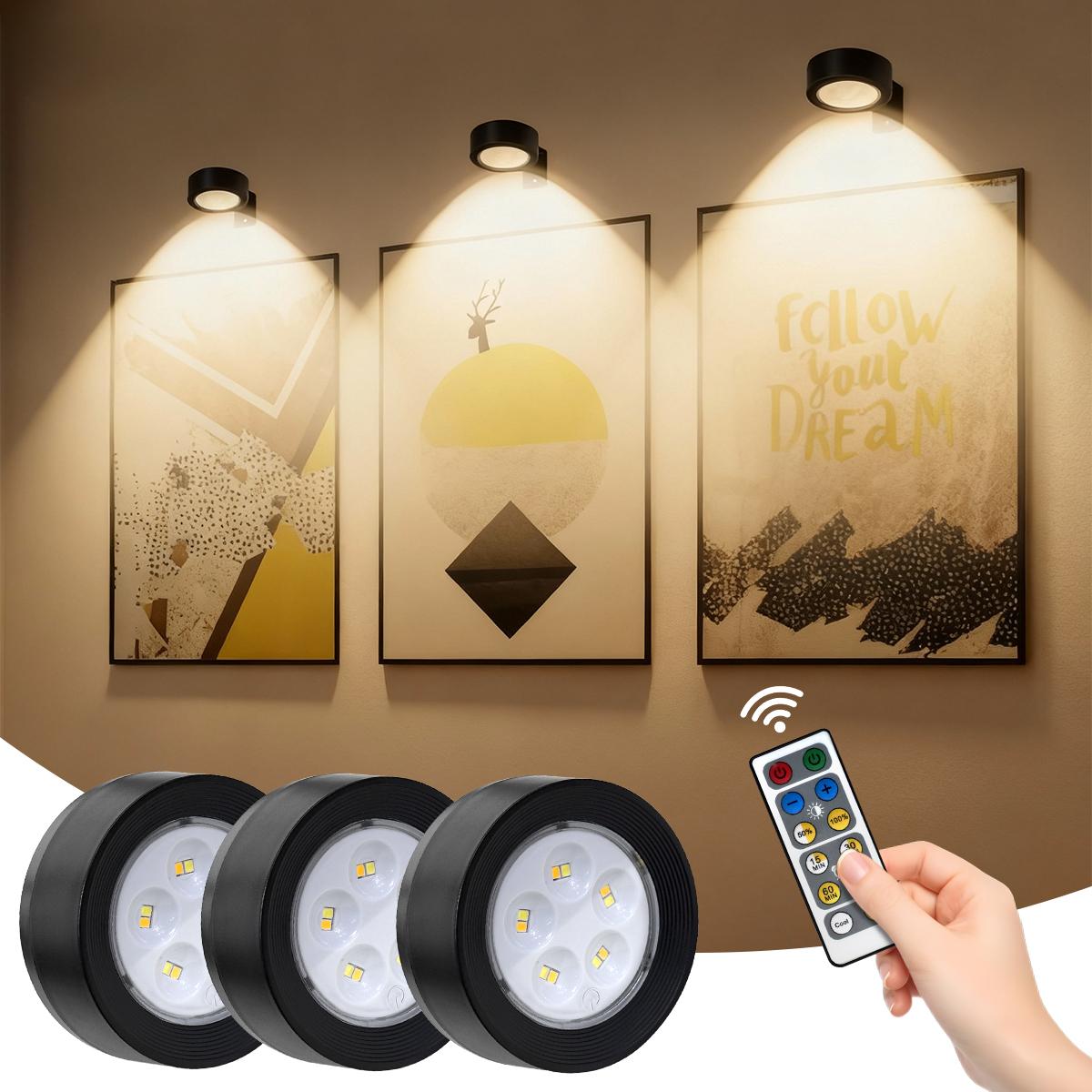 LED Wireless Picture Light with Timer, Adjustable Brightness Art Display Lamp, 3 Lighting Modes for Portraits, Wall Decor, Art Frames, Decorative Lighting