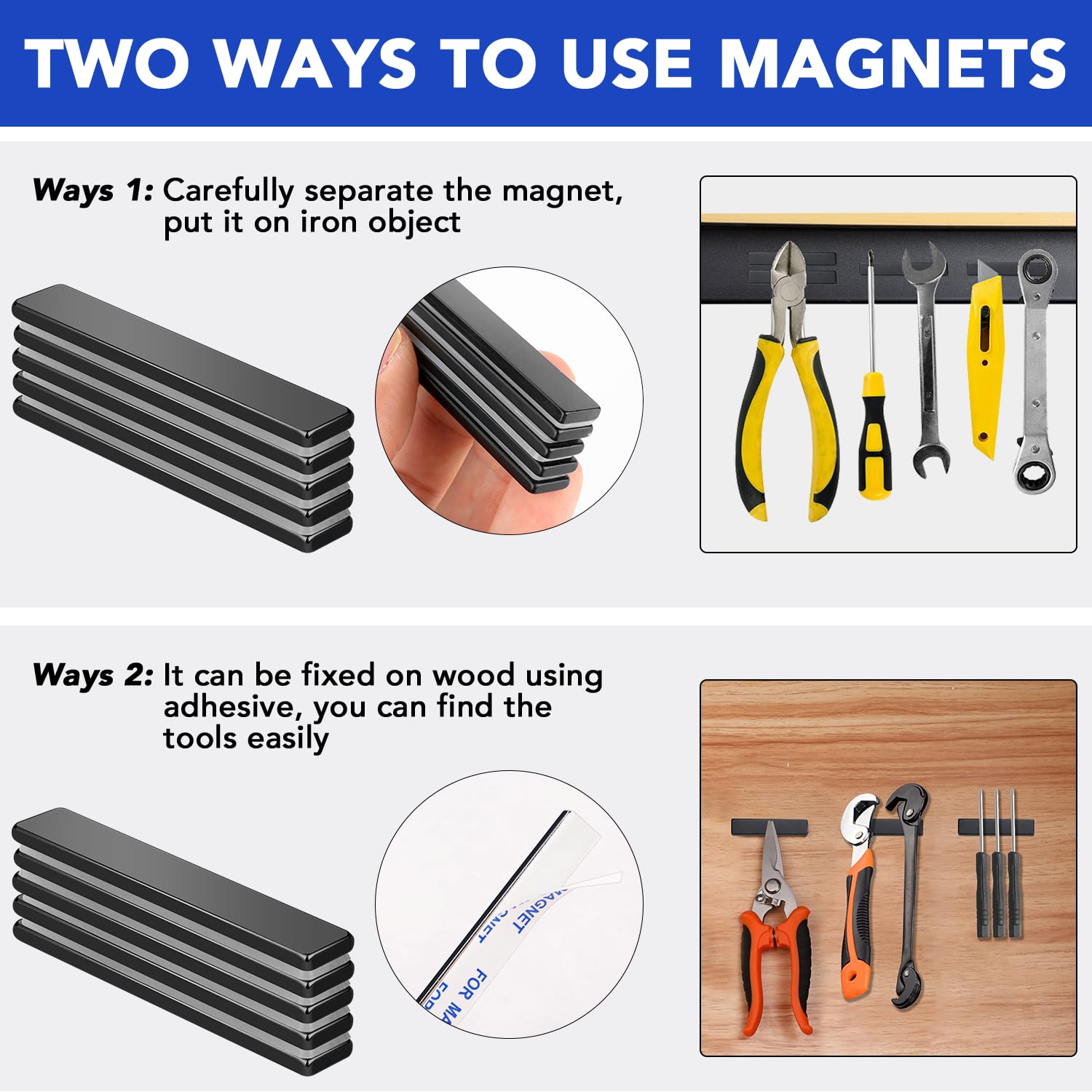 5-Pack Black Bar Shape Neodymium Magnets, Waterproof Heavy-Duty Rare Earth Magnets with Adhesive Backing, 60x10x3 mm for Fridge, Craft, Science, Millimeters