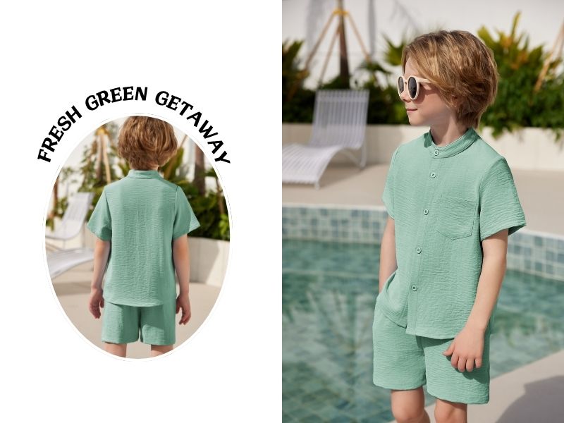 Cute Girls Children Apparel Arshiner Toddler Boys 2 Piece Set Short Sleeve Button Down Shirt and Shorts Vacation Texture Outfits with Pocket 2-13 Years
