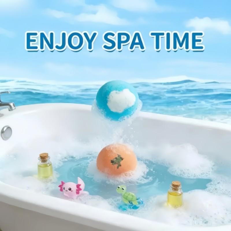 1box，Children Bath Ball Gift Box Set with Surprise Toy, Gentle Bubble Bath Foam Balls, Natural Safe Kids Bath Toys, Unisex Baby Shower Essentials