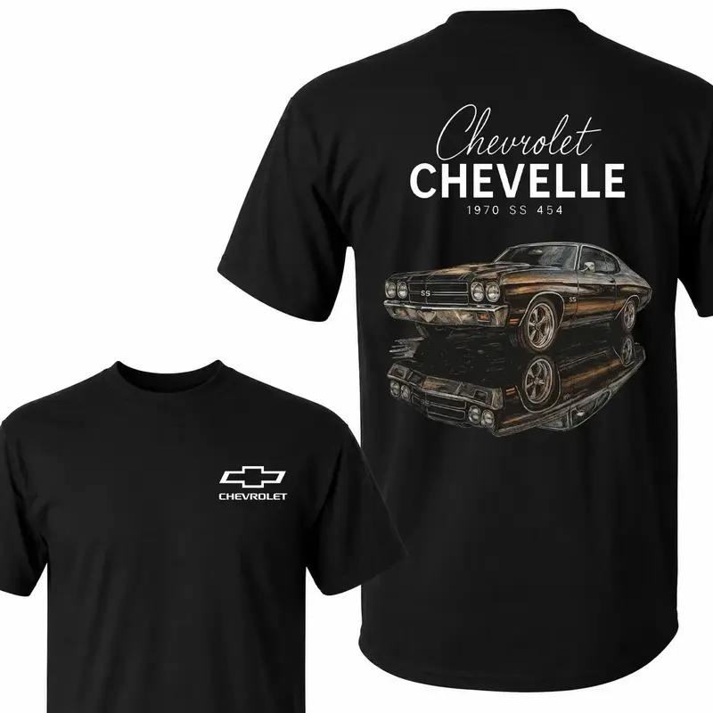 Men's Classic Vintage Chevrolet Chevelle 1970 SS 454 Graphic Cotton T-Shirt - Streetwear Men's Clothing Top, Soft Fabric, Round Neck, Casual Relaxed Fit, Short Sleeve, Breathable Retro American Muscle Car Tee