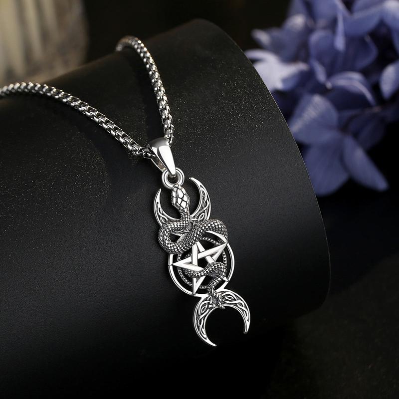 925 Sterling Silver Triple Moon Hecate Wheel Necklace, Vintage Snake-Shaped Moon Pendant, Unisex Witchcraft Jewelry, Personalized Gift 925 Sterling Silver Triple Moon Hecate Wheel Necklace, Vintage Snake-Shaped Moon Pendant, Unisex Witchcraft Jewelry, Personalized Gift