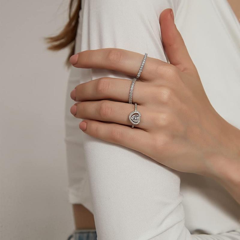 EAMTI 1CT 925 Sterling Silver Engagement Ring for Women Halo Cubic Zirconia Wedding Band